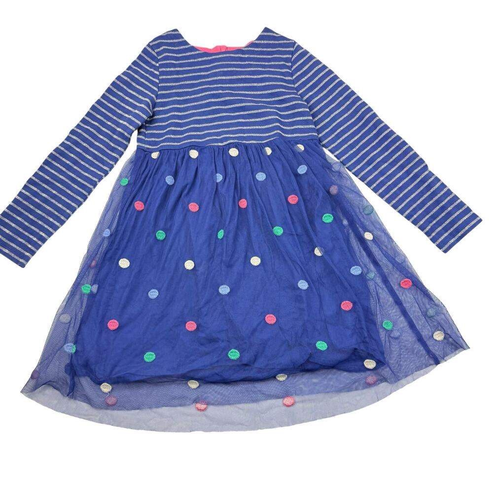 Mini Boden Blue Striped Tulle Polka Dots Dress, Size 7/8
